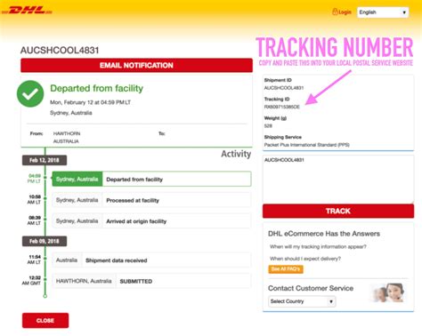 DHL delivery status